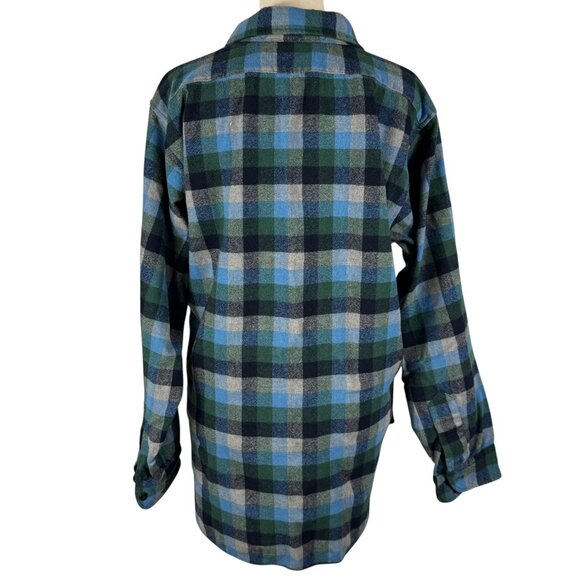 Vintage PENDLETON VIrgin Wool Blue & Gray Plaid Trail Shirt Size Medium - Picture 4 of 8
